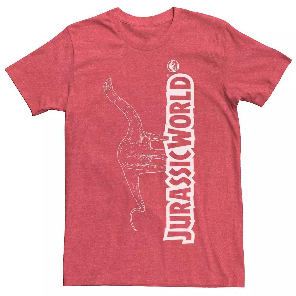 Men's Jurassic World Longneck Dinosaur Title Logo Outline Tee, Size: XL, Red Grey Product Image