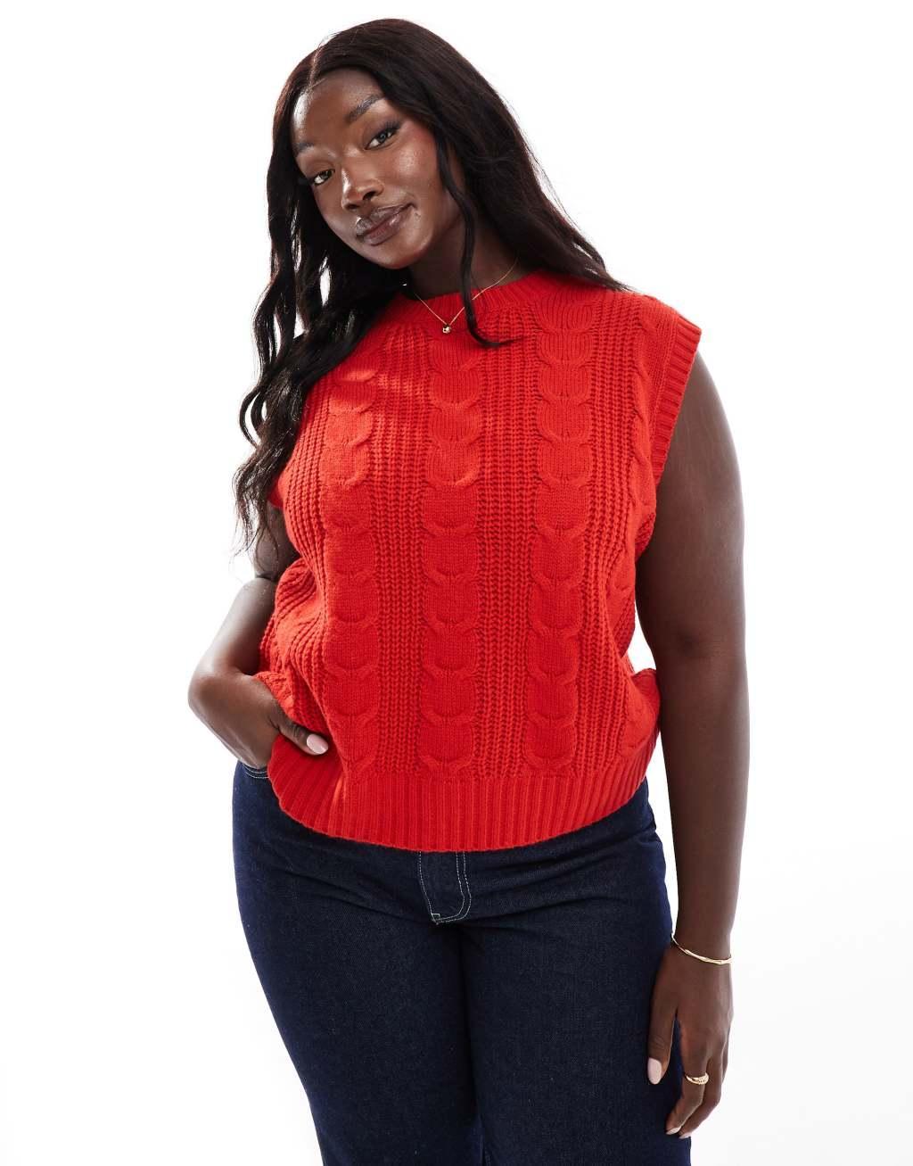 Yours cropped cable knit vest in red Product Image