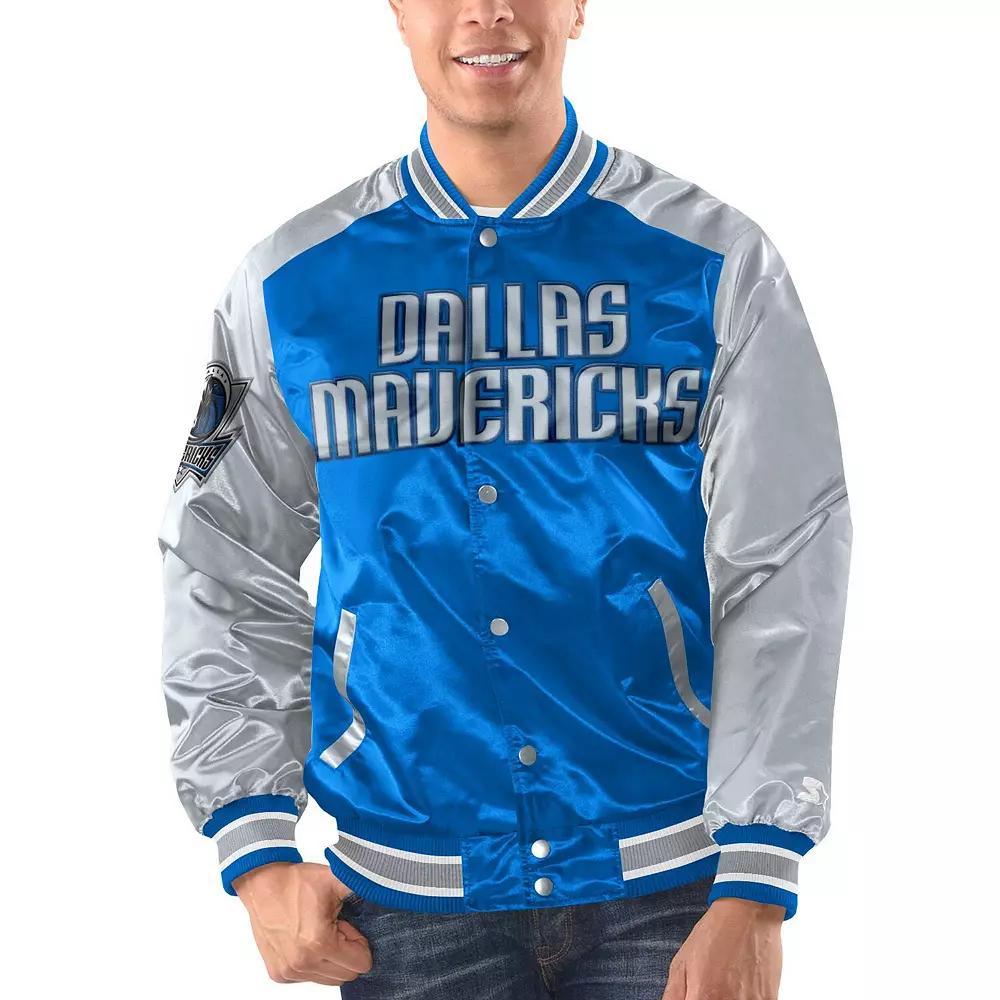 Men's Starter Blue/Silver Dallas Mavericks Renegade Satin Full-Snap Varsity Jacket, Size: 2XL Product Image