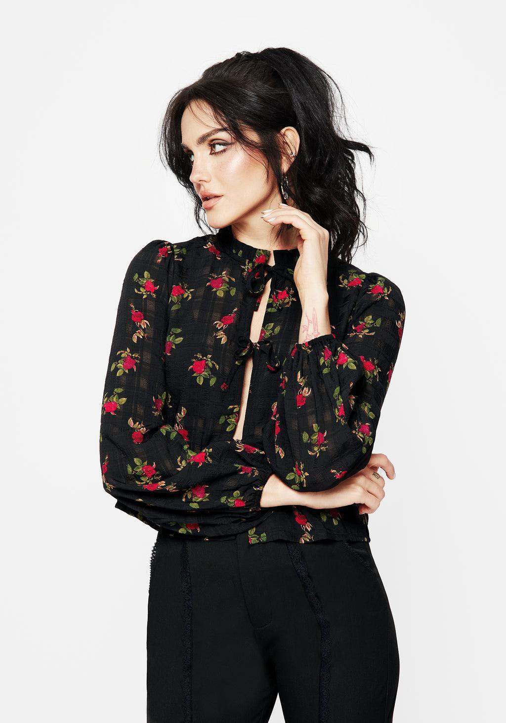 Darcey Floral Print Chiffon Tie-Front Blouse Product Image