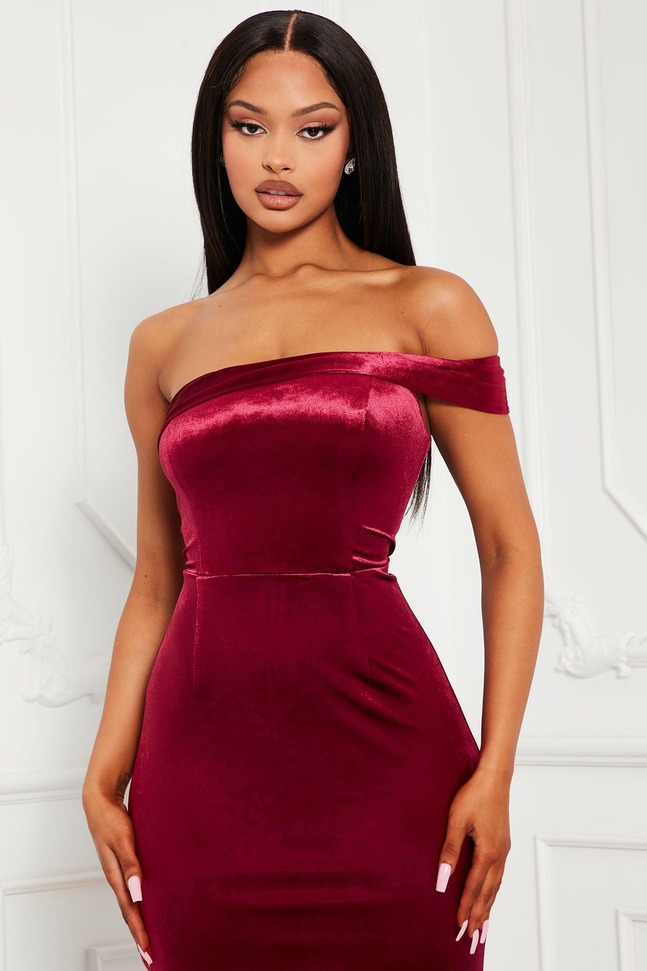 Zaire Velvet Maxi Dress - Burgundy Product Image