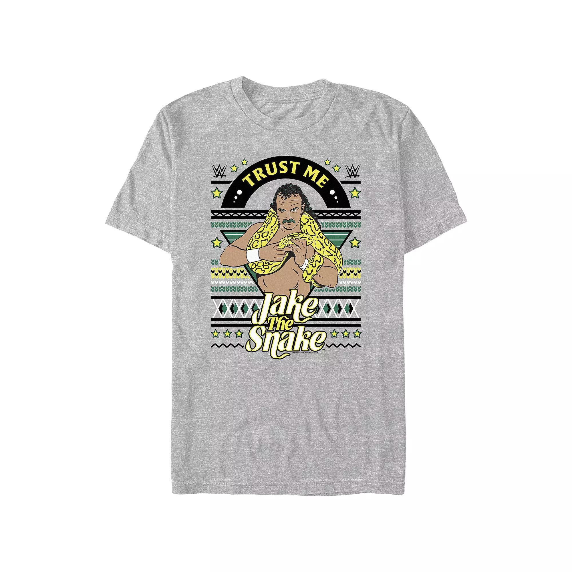 Big & Tall WWE Jake The Snake Christmas Sweater Graphic Tee, Men's, Size: 3XL Tall, Athletic Grey Product Image