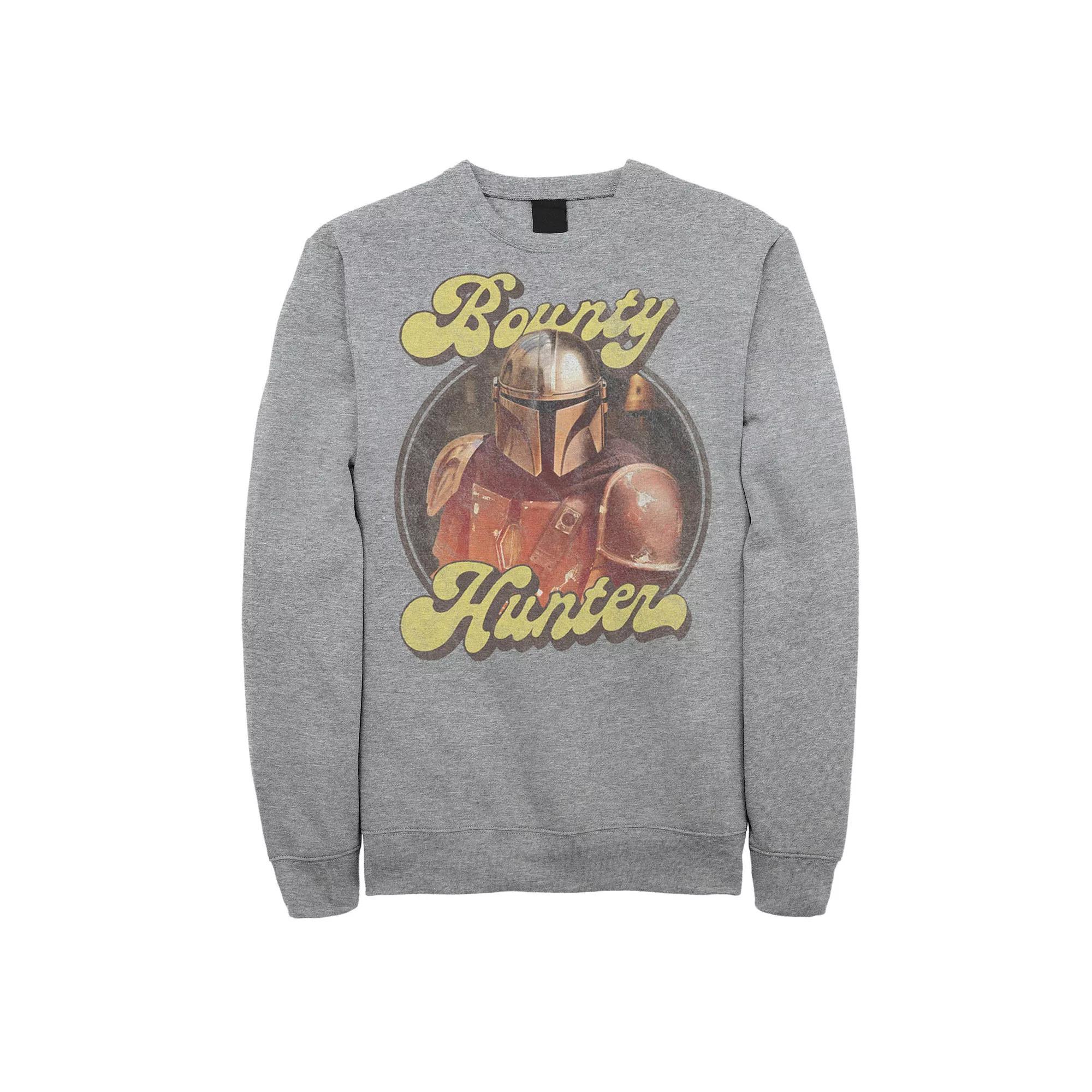 Men's Star Wars The Mandalorian Retro Bounty Hunter Graphic Fleece Pullover, Size: Small, Athletic Grey Product Image