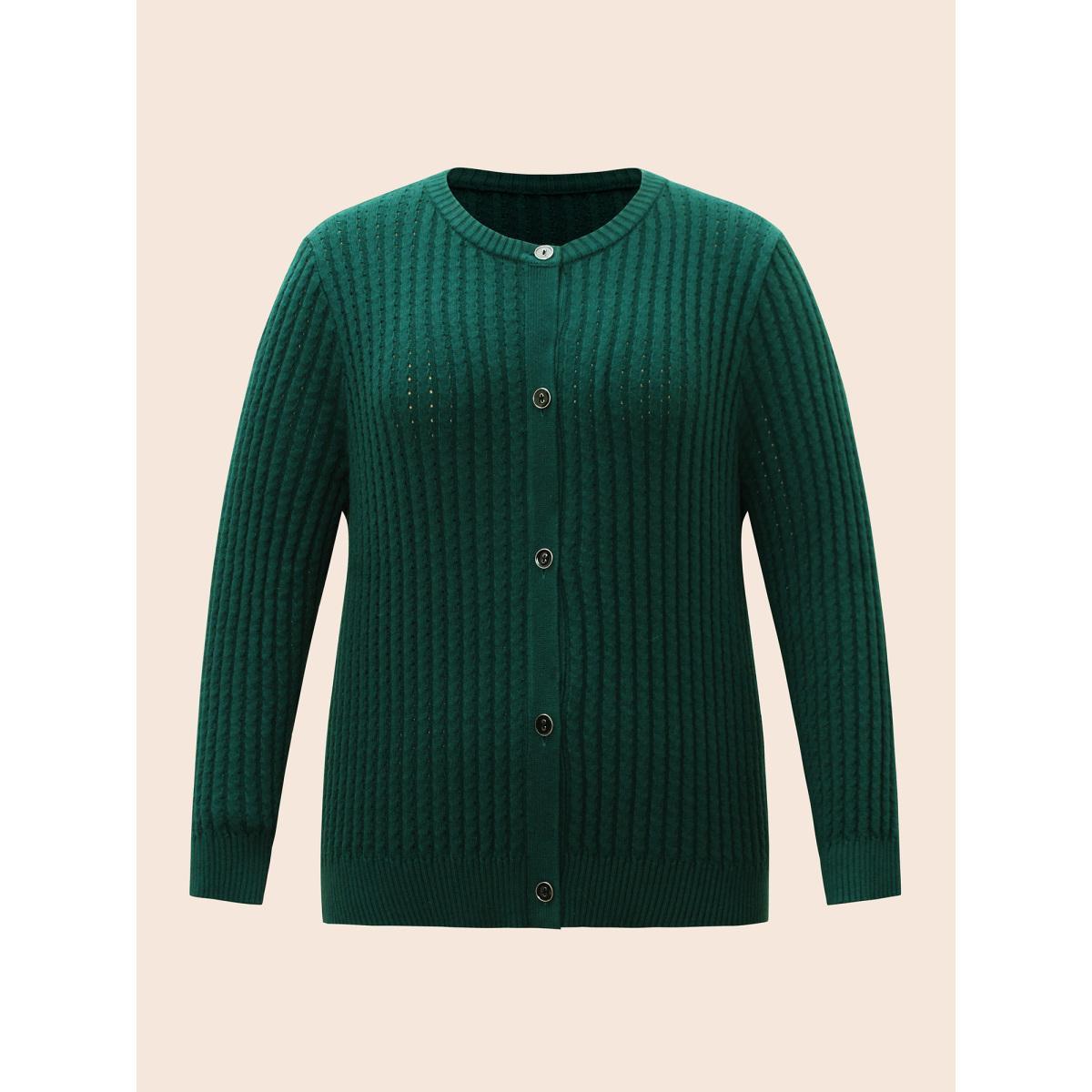 Plus Size Supersoft Essentials Textured Round Neck Slim Cardigan DarkGreen Women Elegant Bodycon Long Sleeve Everyday Cardigans BloomChic 28/5X Product Image