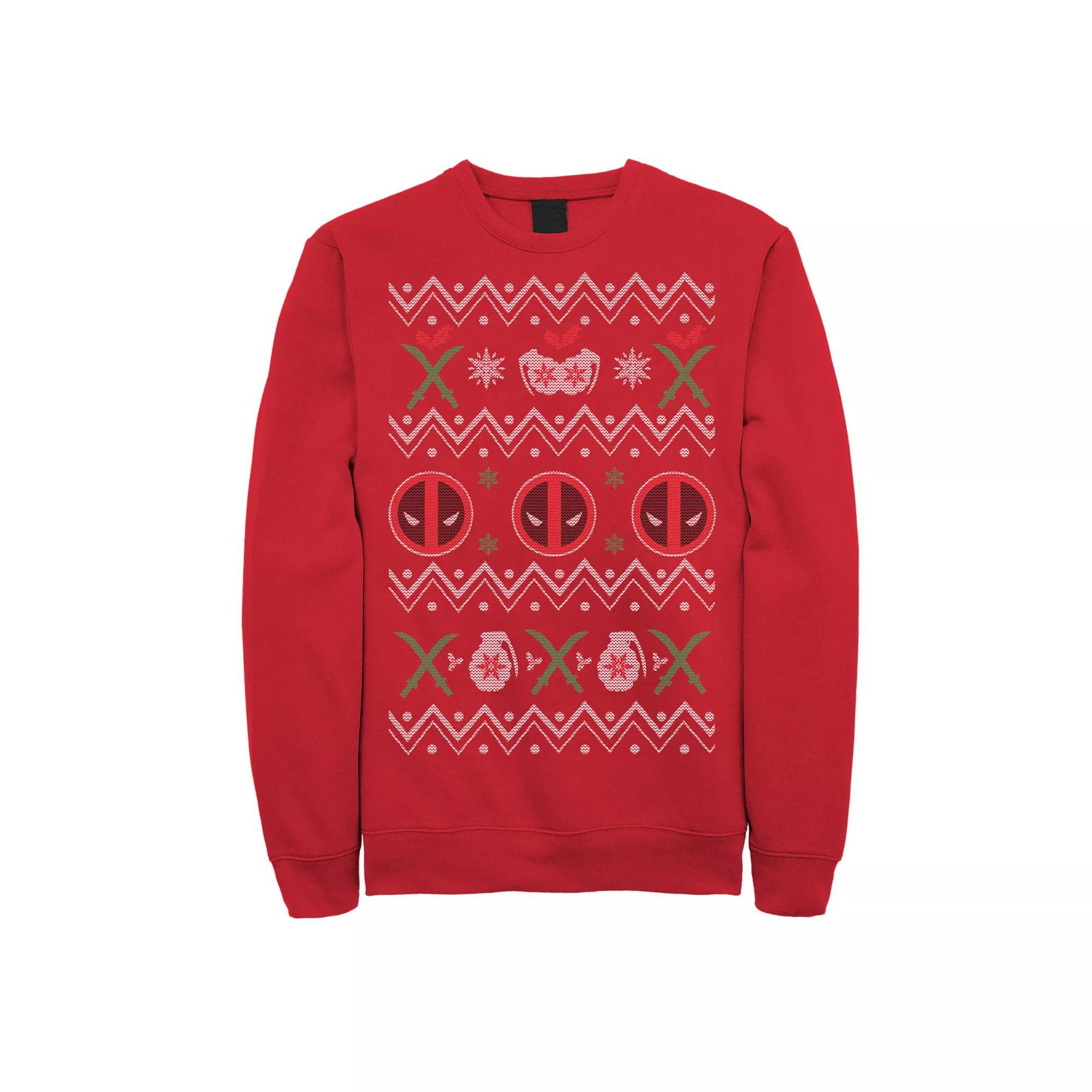 Men's Marvel Deadpool Weapons Holiday Ugly Graphic Fleece Pullover, Size: Medium, Red Product Image