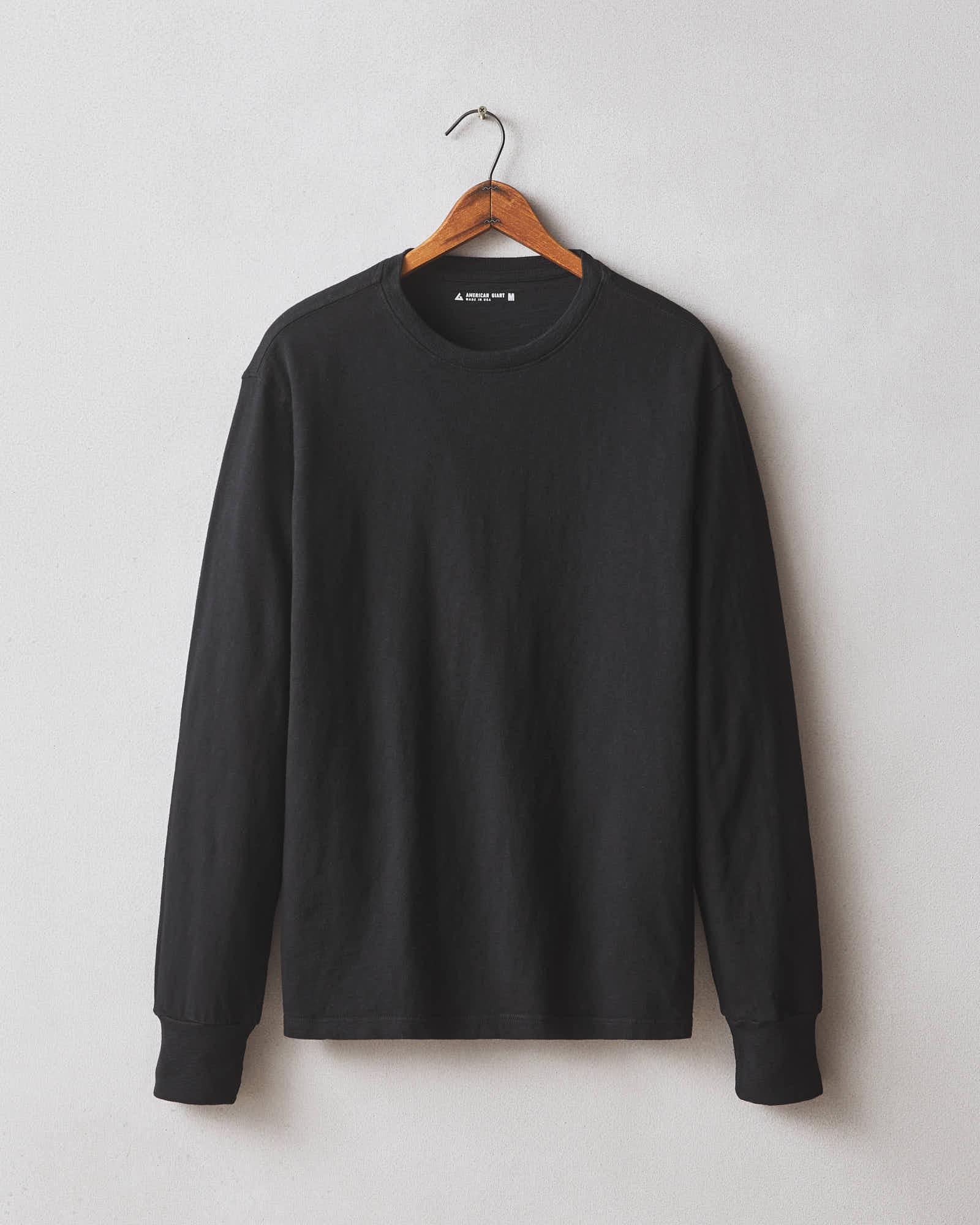Men's Premium Slub Crew Long Sleeve Tee - Black Male Product Image