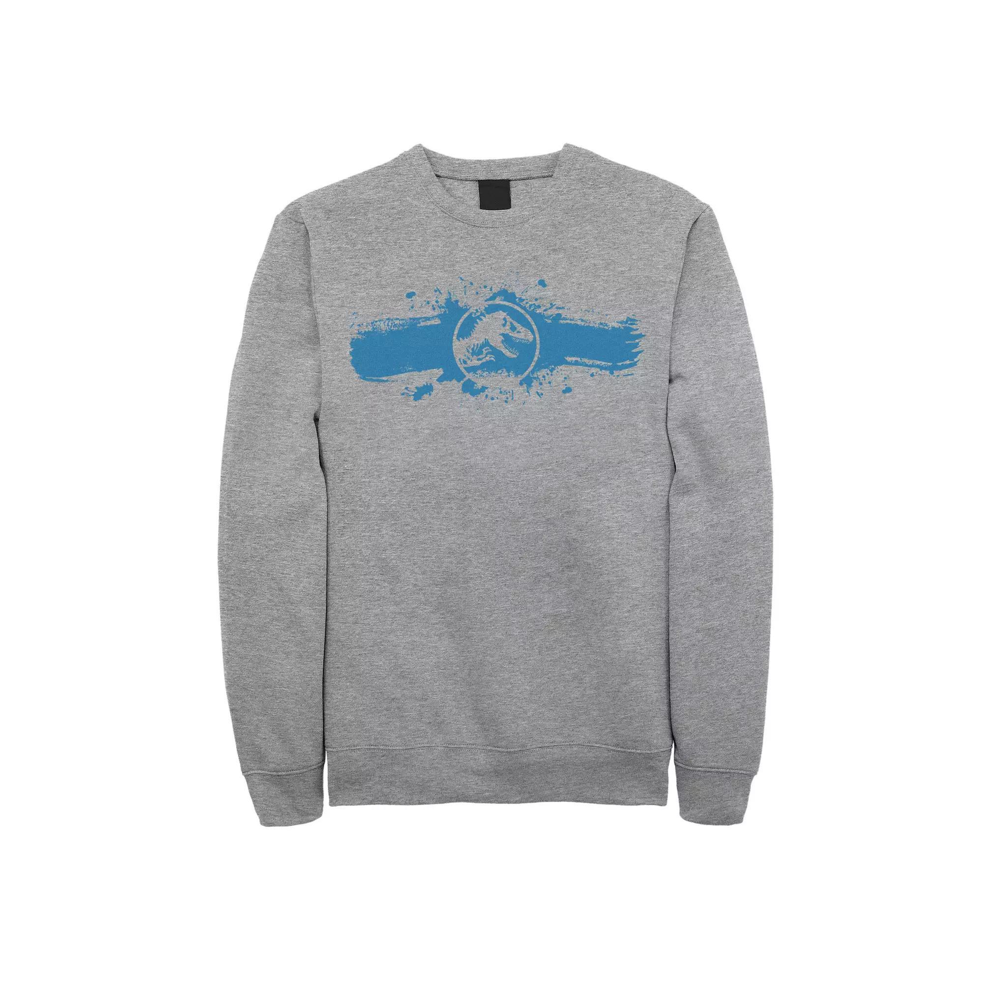 Mens Jurassic World Logo Blue Paint Splatter Sweatshirt Athletic Grey Product Image