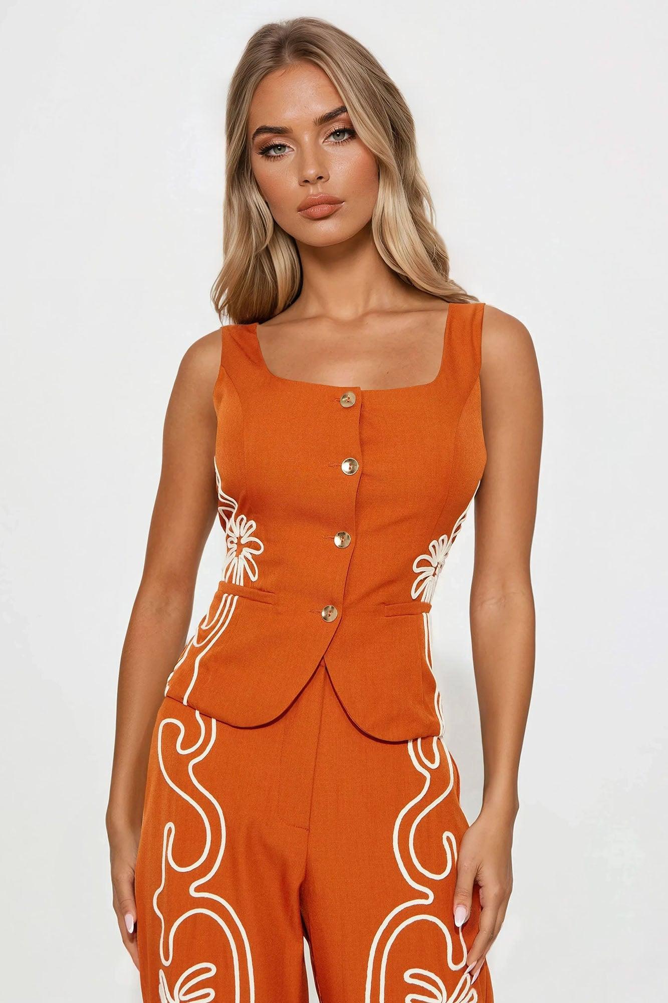 Iconic Attitude Vest Pant Set - Rust Product Image