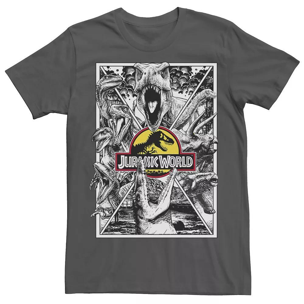 Mens Jurassic Park Collage Poster Tee Red Grey Product Image
