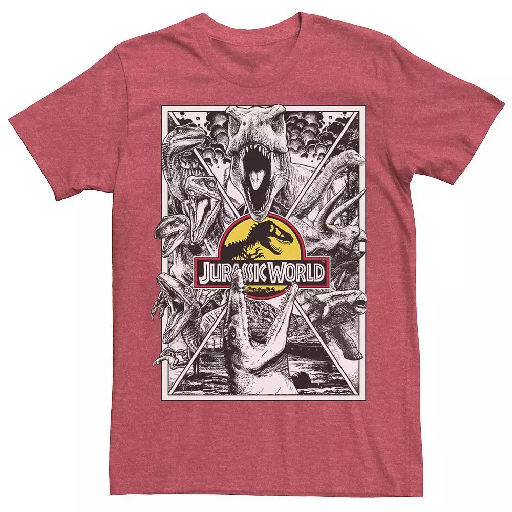 Mens Jurassic Park Collage Poster Tee Red Grey Product Image
