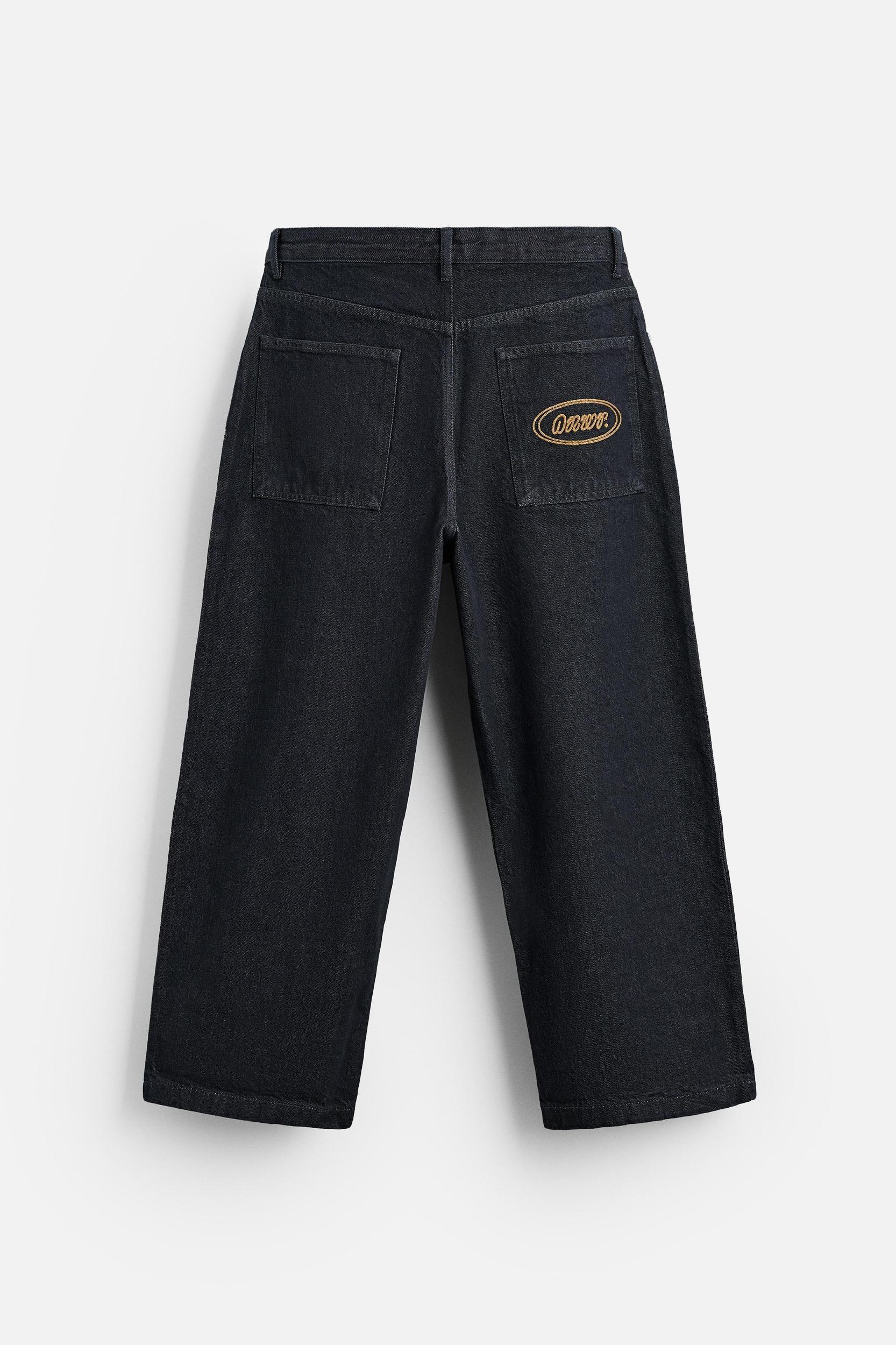 RELAXED WIDE LEG EMBROIDERY JEANS Product Image