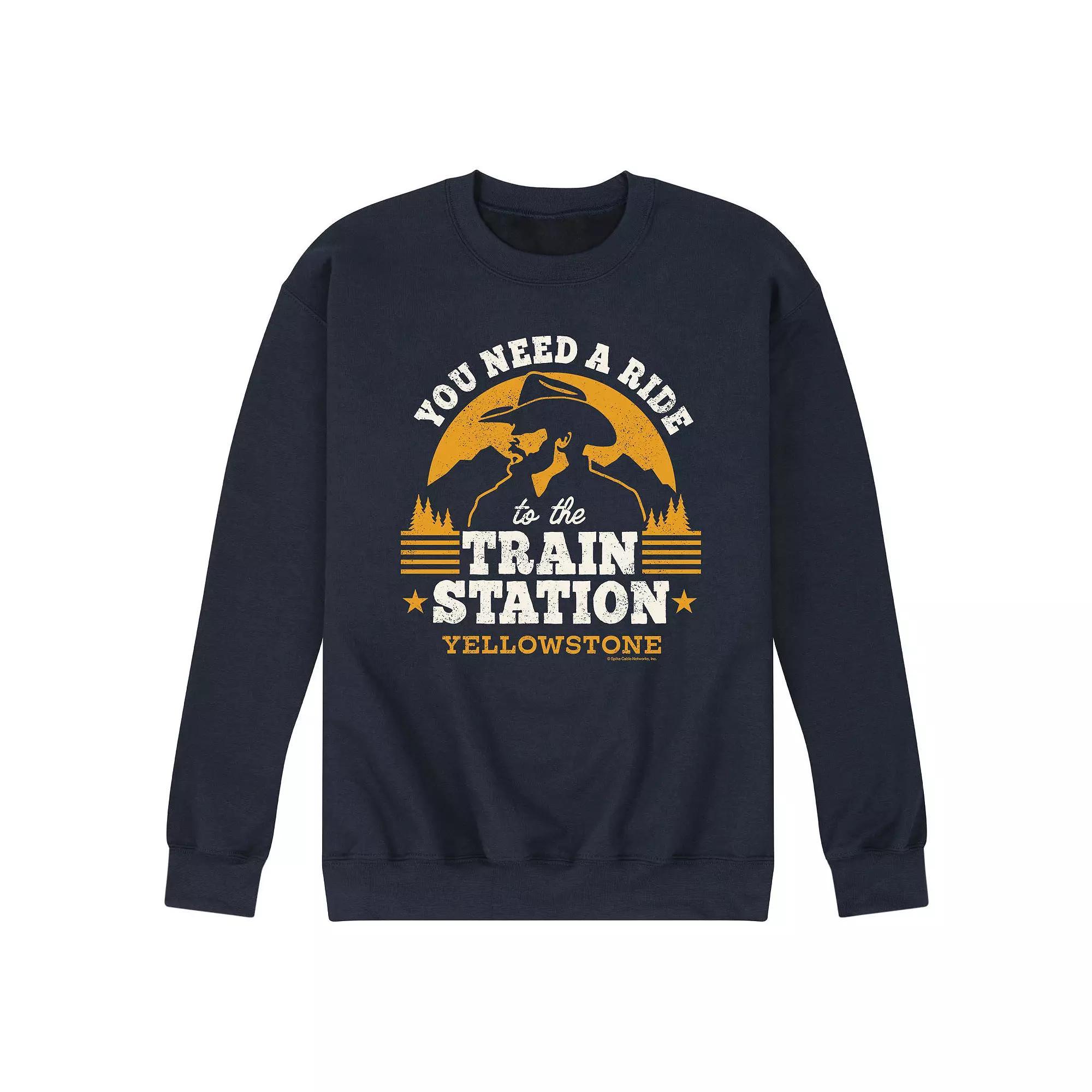 Mens Yellowstone Train Station Sweatshirt Blue Product Image