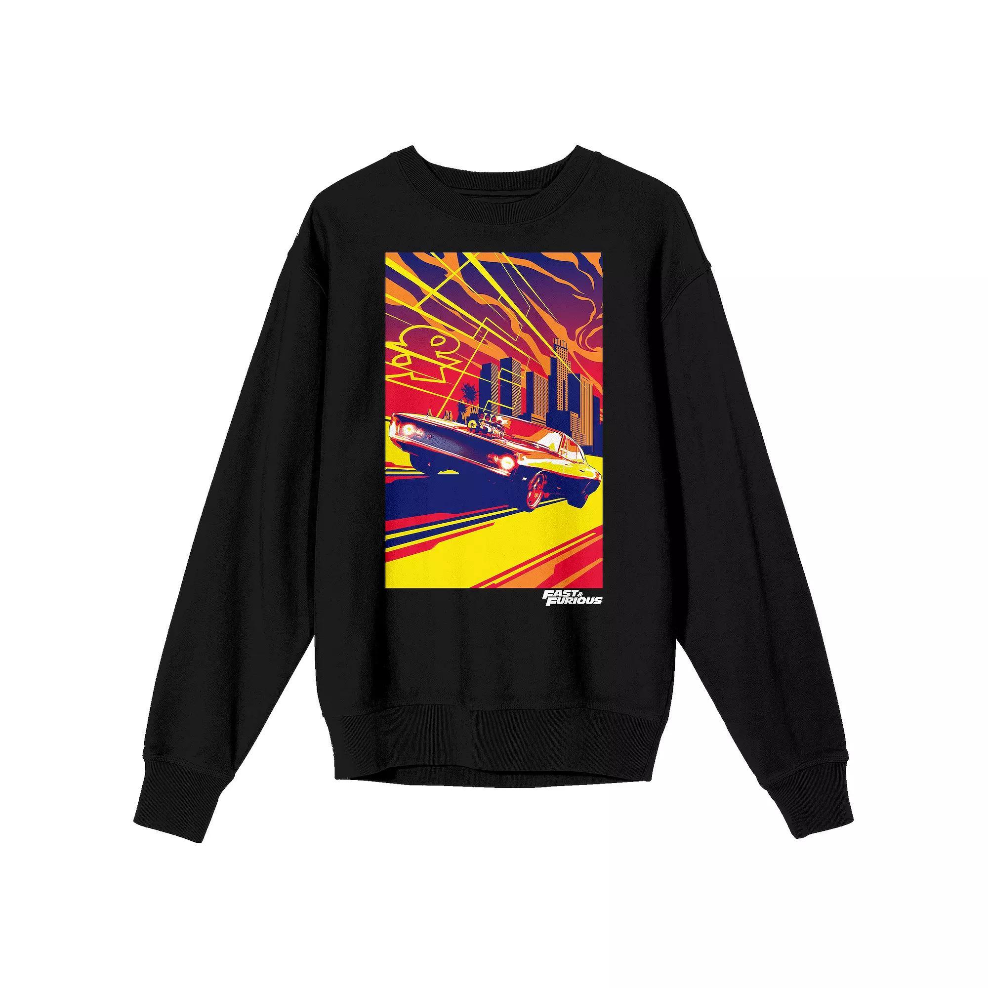 Men's Fast & Furious Dodge Challenger & Skyscrapers Sweatshirt, Size: XXL, Black Product Image