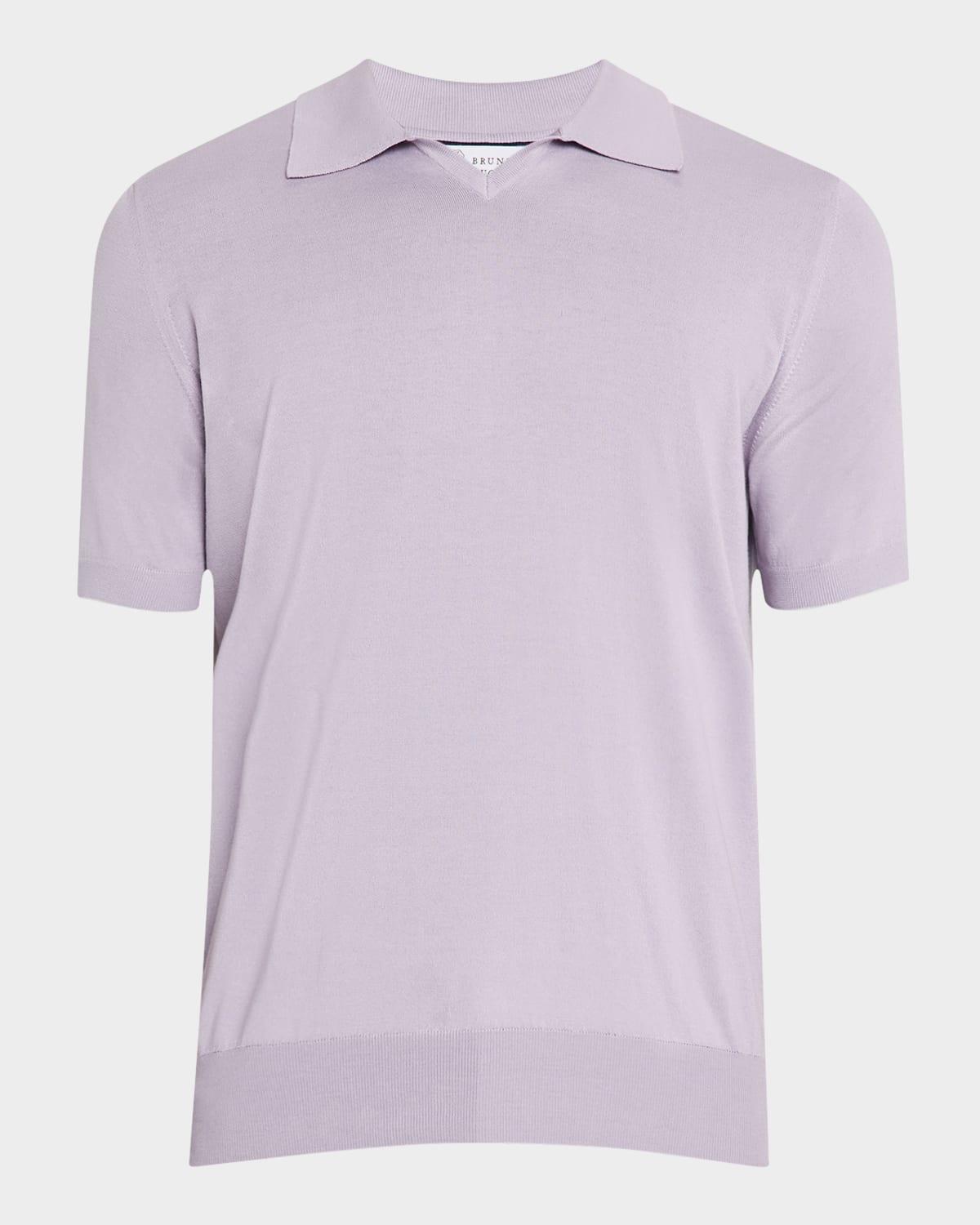Mens Cotton Johnny Collar Short-Sleeve Polo Sweater Product Image