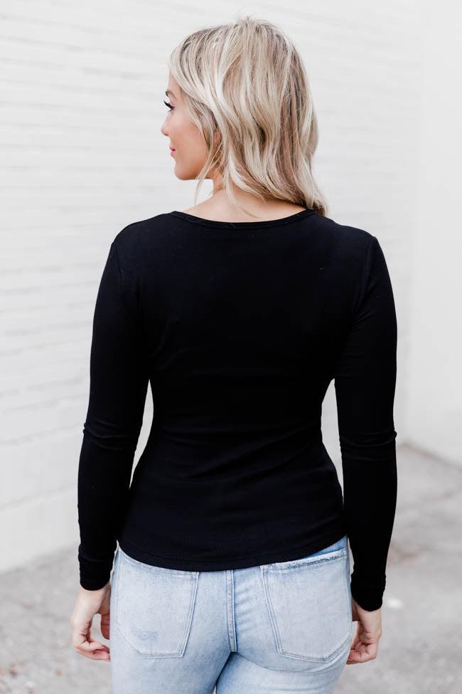All The Better Black Ribbed Knit Henley Long Sleeve Tee FINAL SALE Product Image