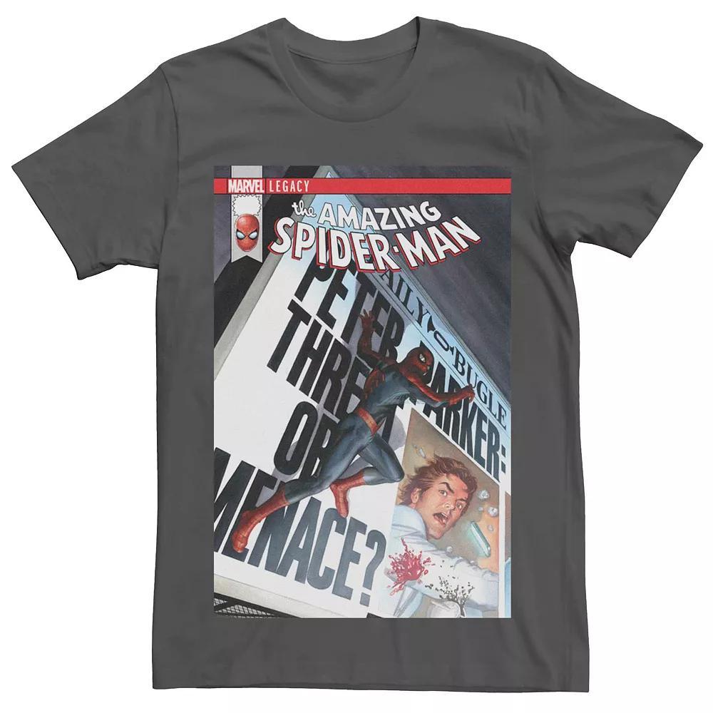 Mens Marvels Spider-Man Bugle Newspaper Comic Cover Tee Grey Product Image