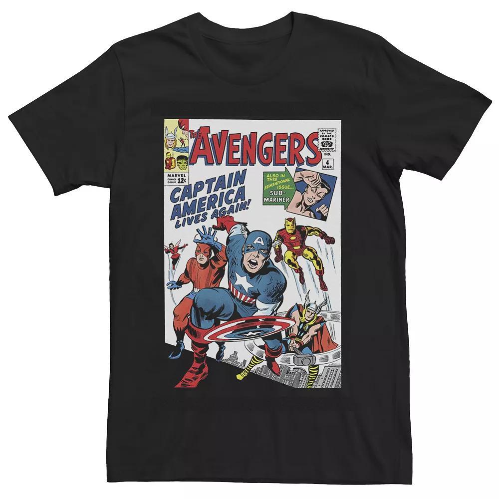 Men's Marvel Avengers Captain America Lives Again Comic Cover Tee, Size: Large, Black Product Image