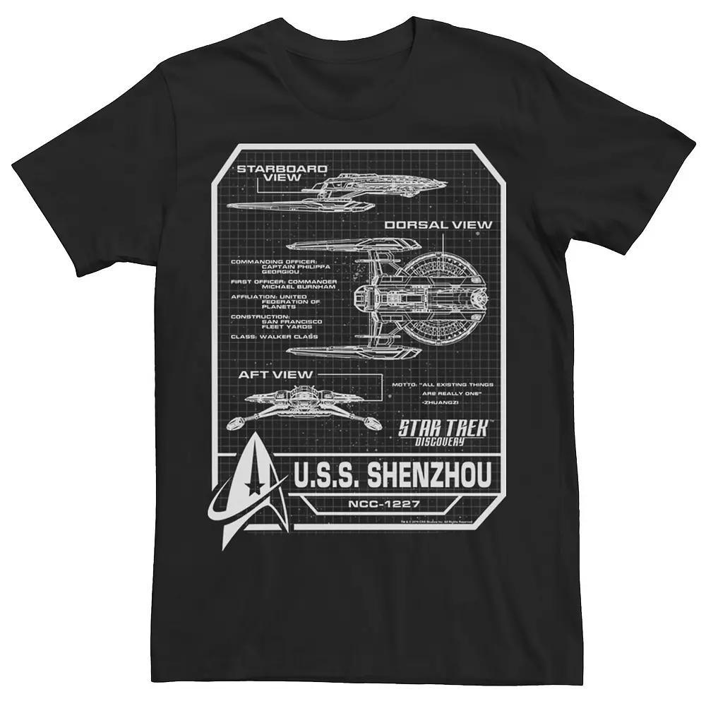 Men's Star Trek Discovery U.S.S. Shenzhou Schematics Short Sleeve Tee, Size: Medium, Black Product Image