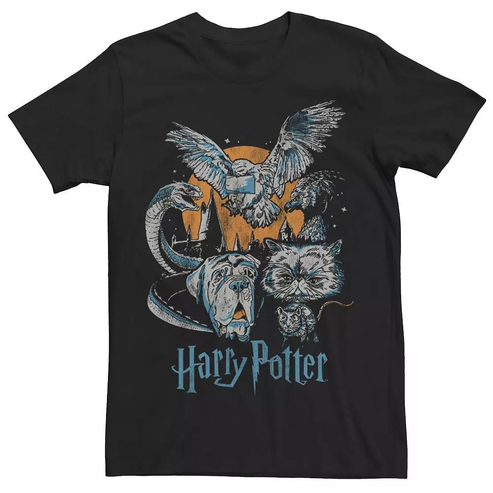 Men's Harry Potter Familiars Distressed Collage Tee, Size: Medium, Black Product Image