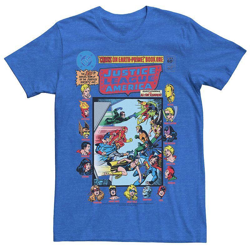 Mens Justice League Crisis On Earth Vintage Cover Tee Royal Grey Product Image