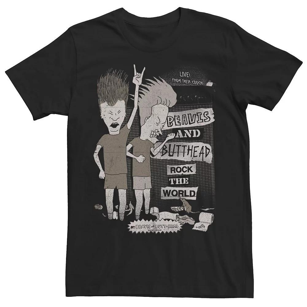 Men's Beavis And Butthead Rock The World Short Sleeve Tee, Size: Large, Black Product Image