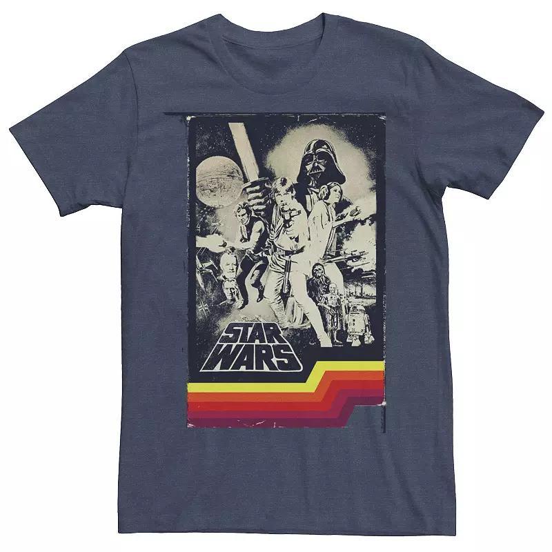 Men's Star Wars Vintage Main Cast VHS Photo Cover Tee, Size: 3XL, Navy Grey Product Image