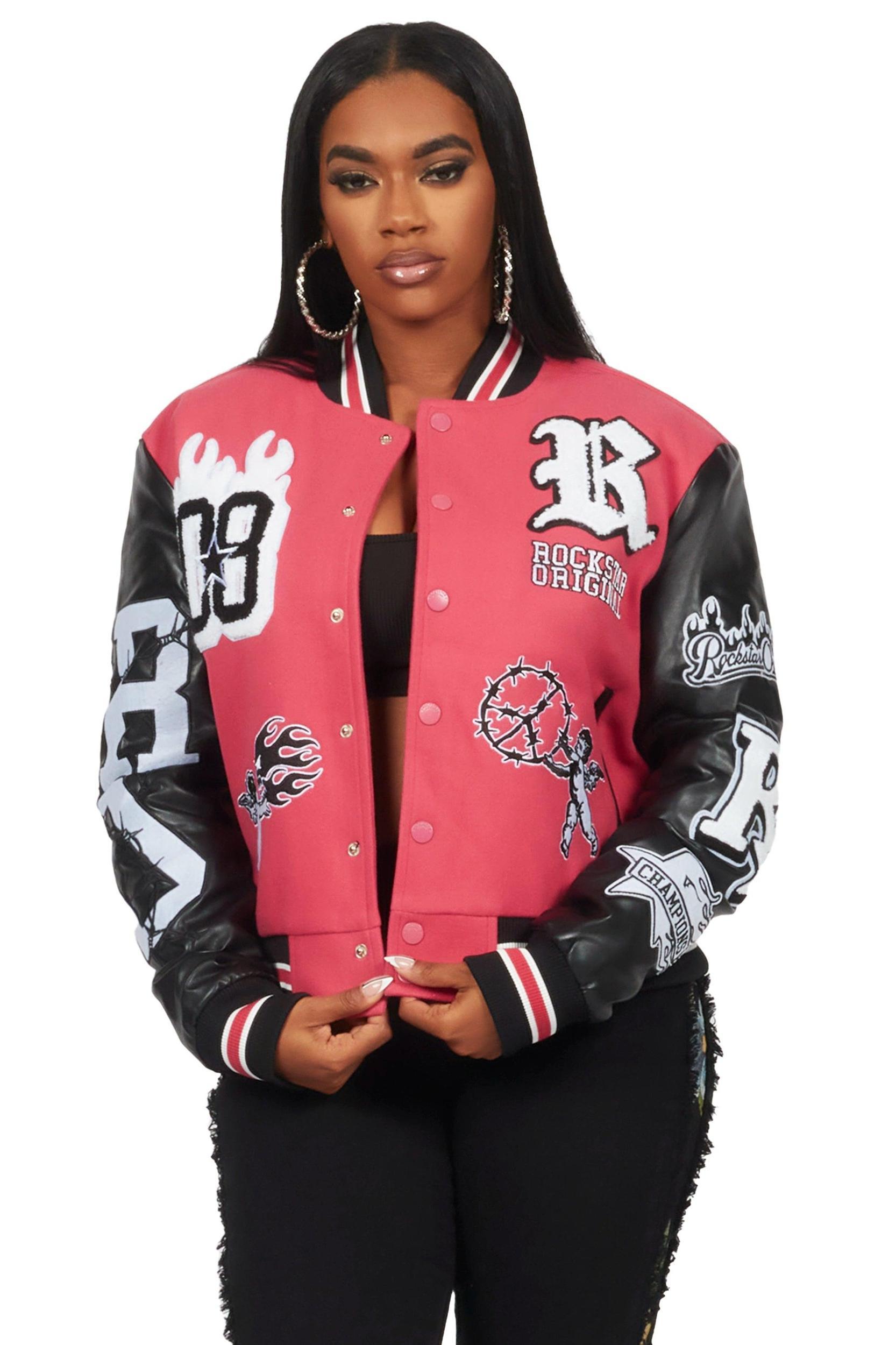 Sharray Fuchsia Oversized Varsity Jacket Female Product Image