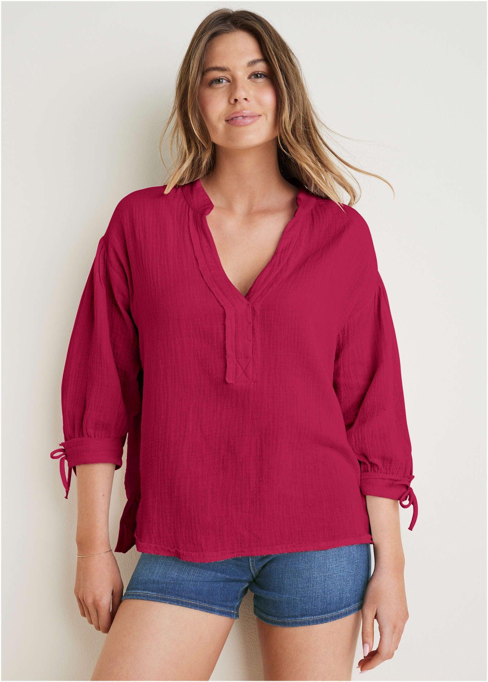 Textured Oversized Blouse - Red Product Image