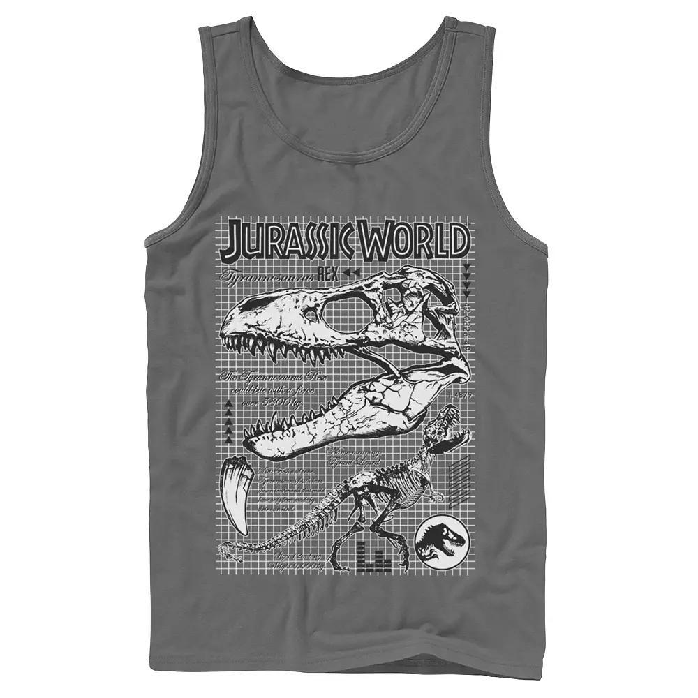Men's Jurassic World Two T-Rex Bones Schematic Graphic Tank Top, Size: Small, Grey Product Image