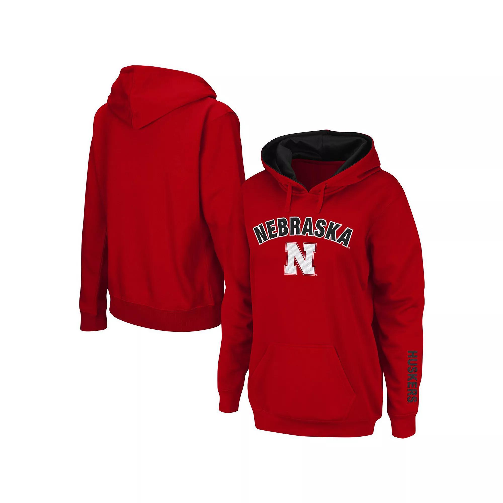 Women's Scarlet Nebraska Huskers Arch & Logo 1 Pullover Hoodie, Size: Medium, Red Product Image