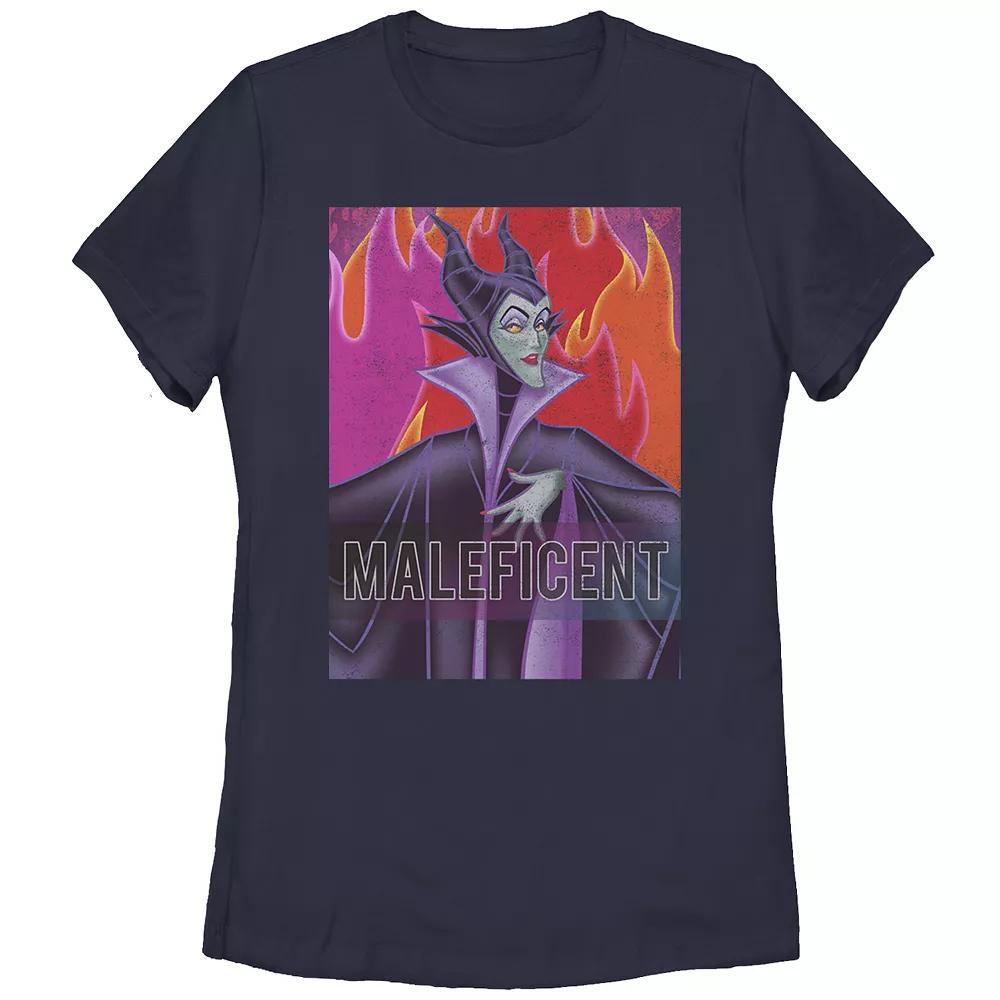 Disney Villains Sleeping Beauty Maleficent Flames Background Juniors' Graphic Tee, Girl's, Size: Small, Blue Product Image
