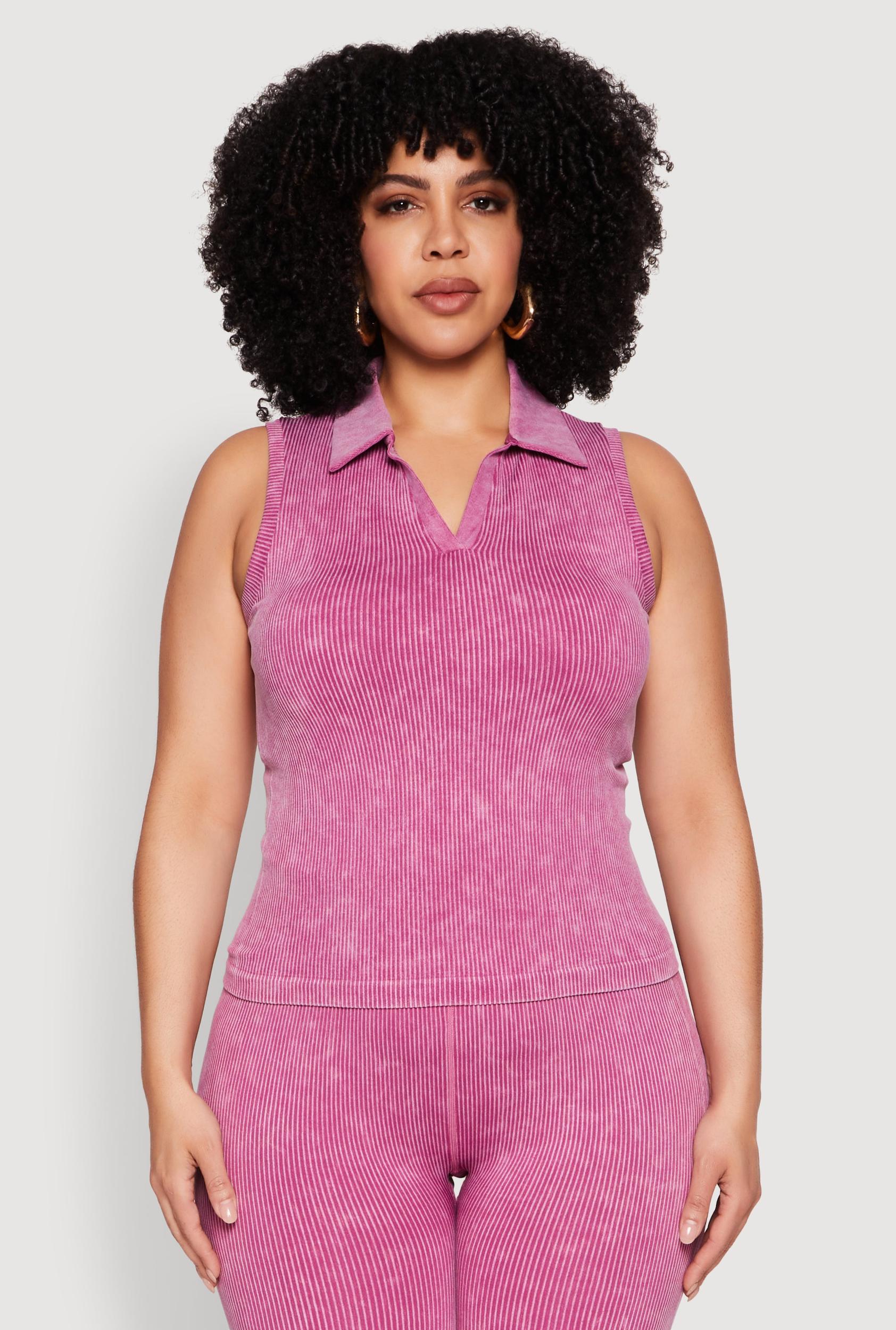 Womens Plus Size Mineral Wash Ribbed Knit Johnny Collar Top Product Image