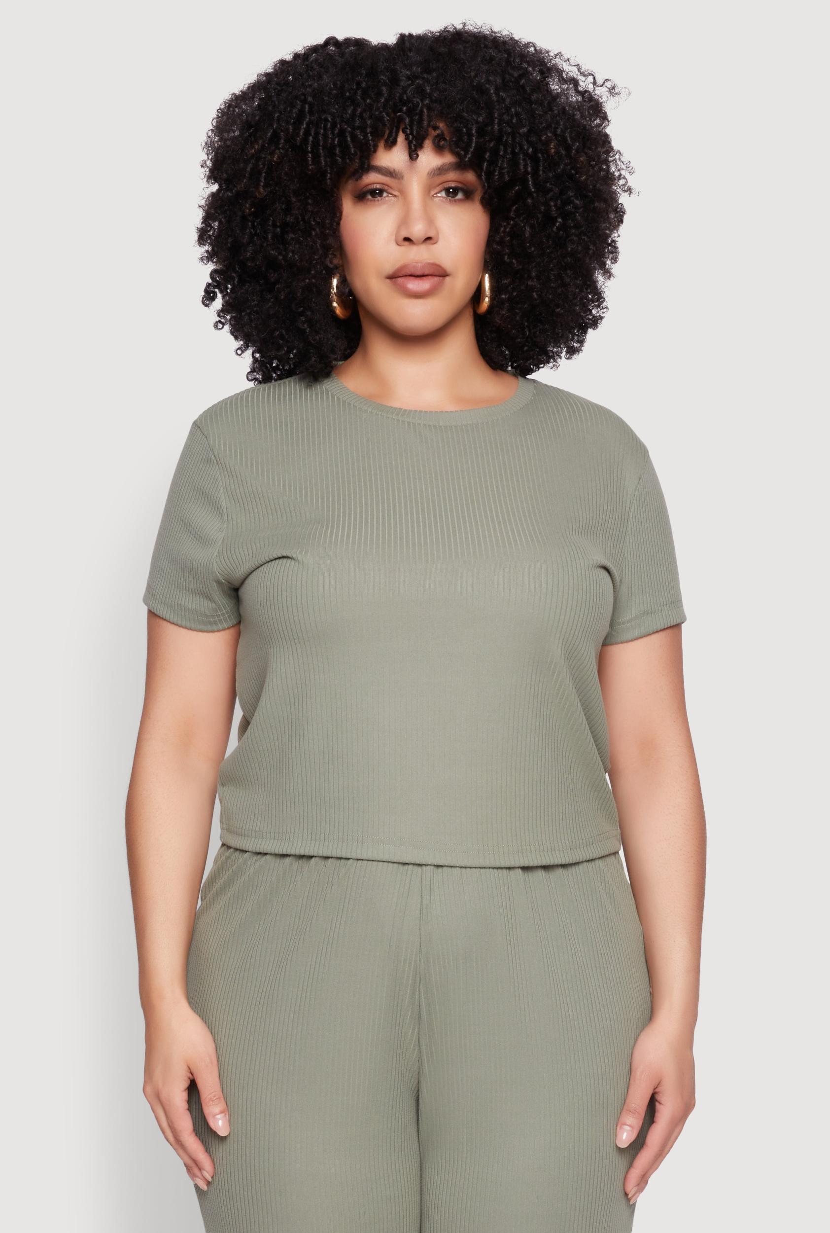 Womens Plus Size Ribbed Knit T Shirt Product Image
