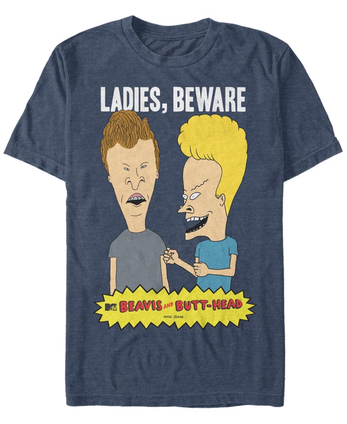 Men's Beavis & Butt-Head Ladies Beware Portrait Logo Tee, Size: Large, Navy Grey Product Image