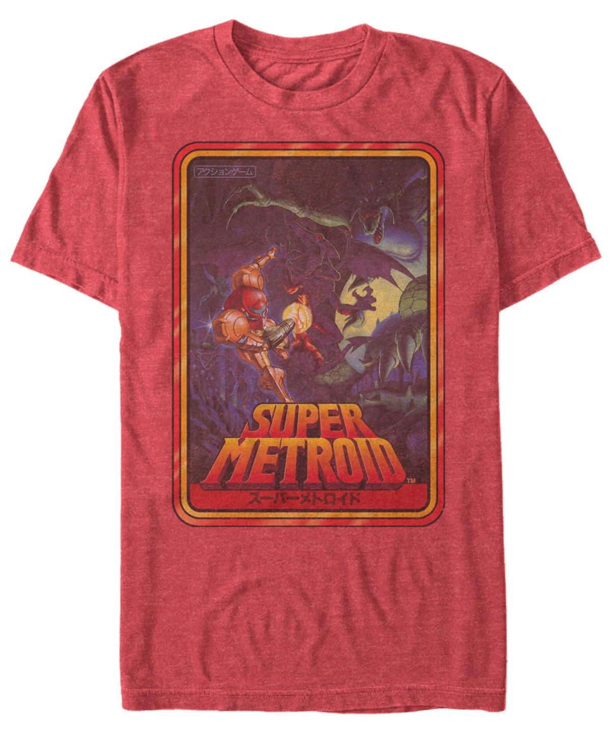 Men's Super Metroid Kanji Game Box Art Tee, Size: Large, Red Grey Product Image