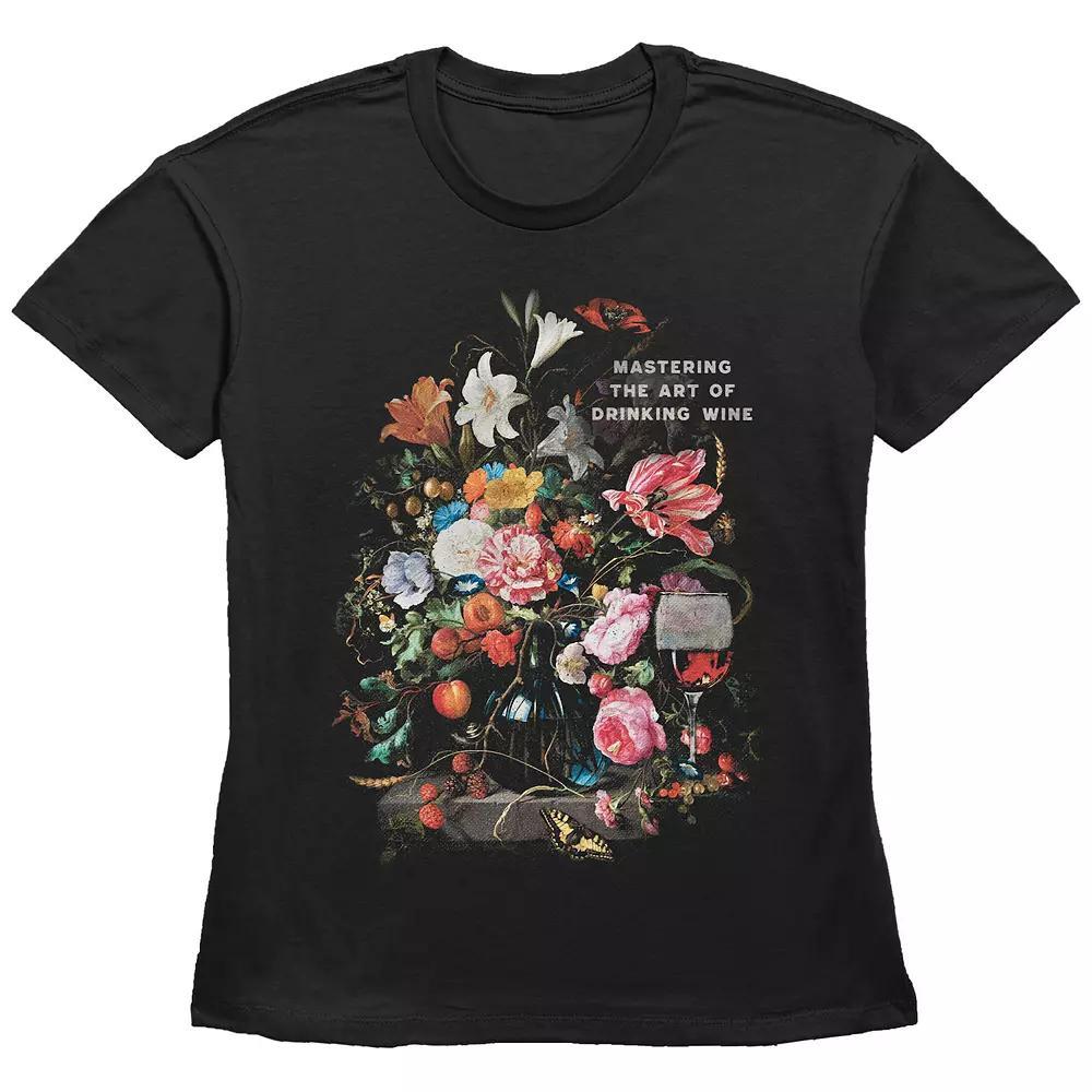 Women's Mastering The Art Of Drinking Wine Basic Fit Graphic Tee, Size: Medium, Black Product Image