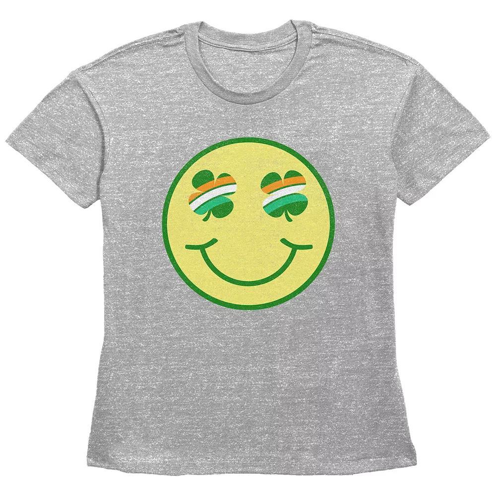 Women's Shamrock Eyes Smiley Face Graphic Tee, Girl's, Size: Medium, Grey Gray Product Image