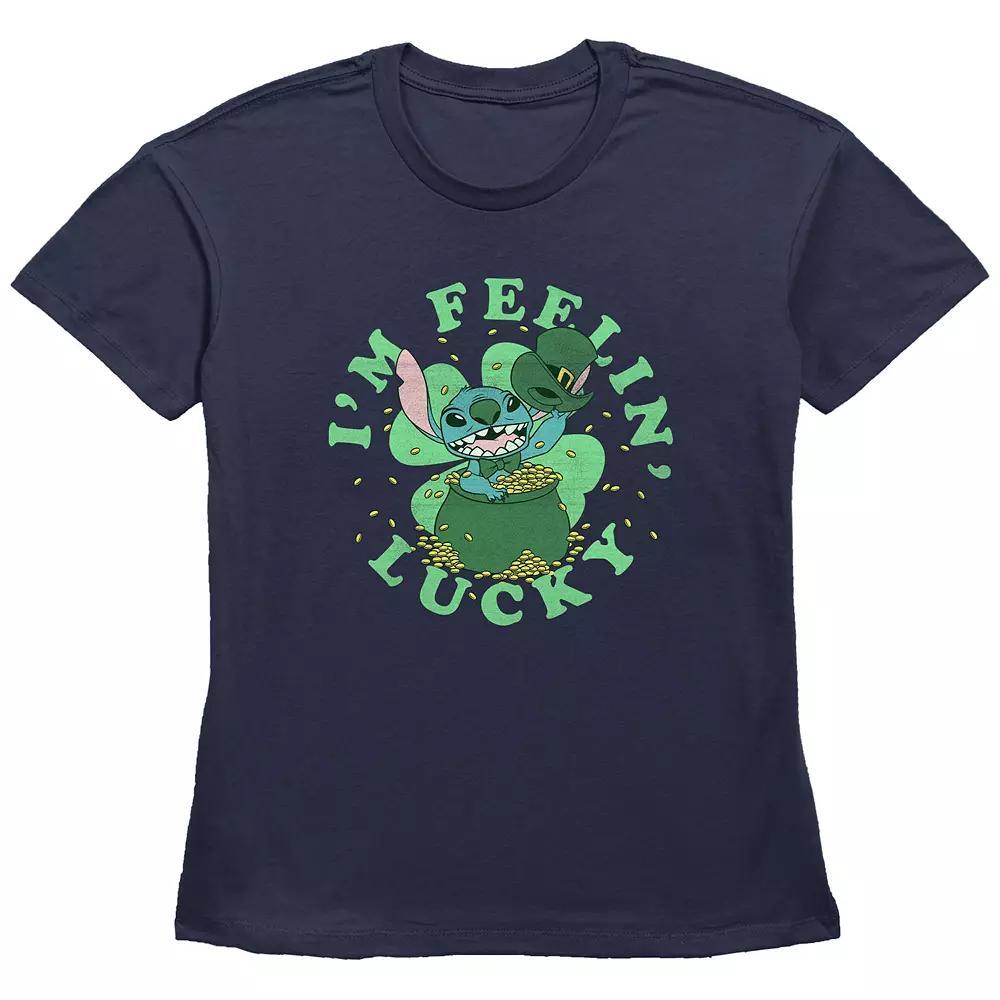 Disney's Lilo & Stitch I'm Feeling Lucky Stitch Women's Graphic Tee, Girl's, Size: XS, Blue Product Image