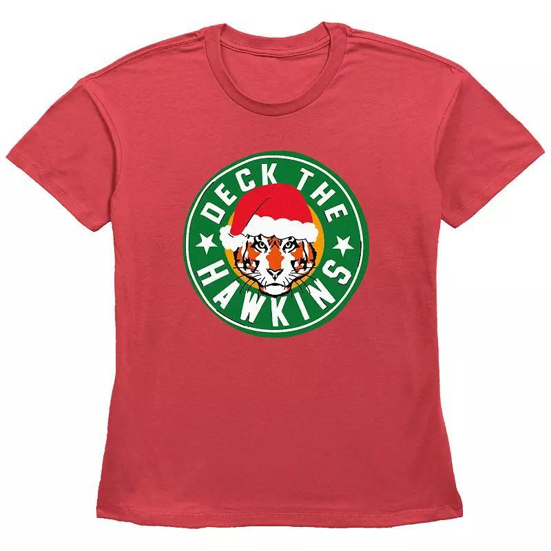 Women's Stranger Things Deck The Hawkins Graphic Tee, Size: Small, Red Product Image