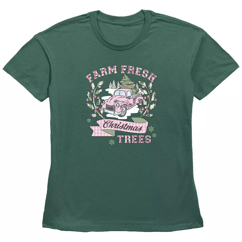Women's Farm Fresh Christmas Trees Graphic Tee, Size: Small, Green Product Image