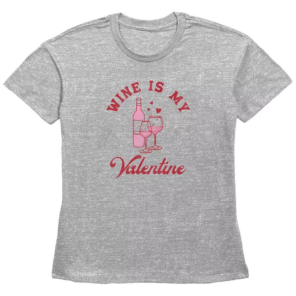 Women's Wine Is My Valentine Basic Fit Graphic Tee, Size: Medium, Grey Gray Product Image