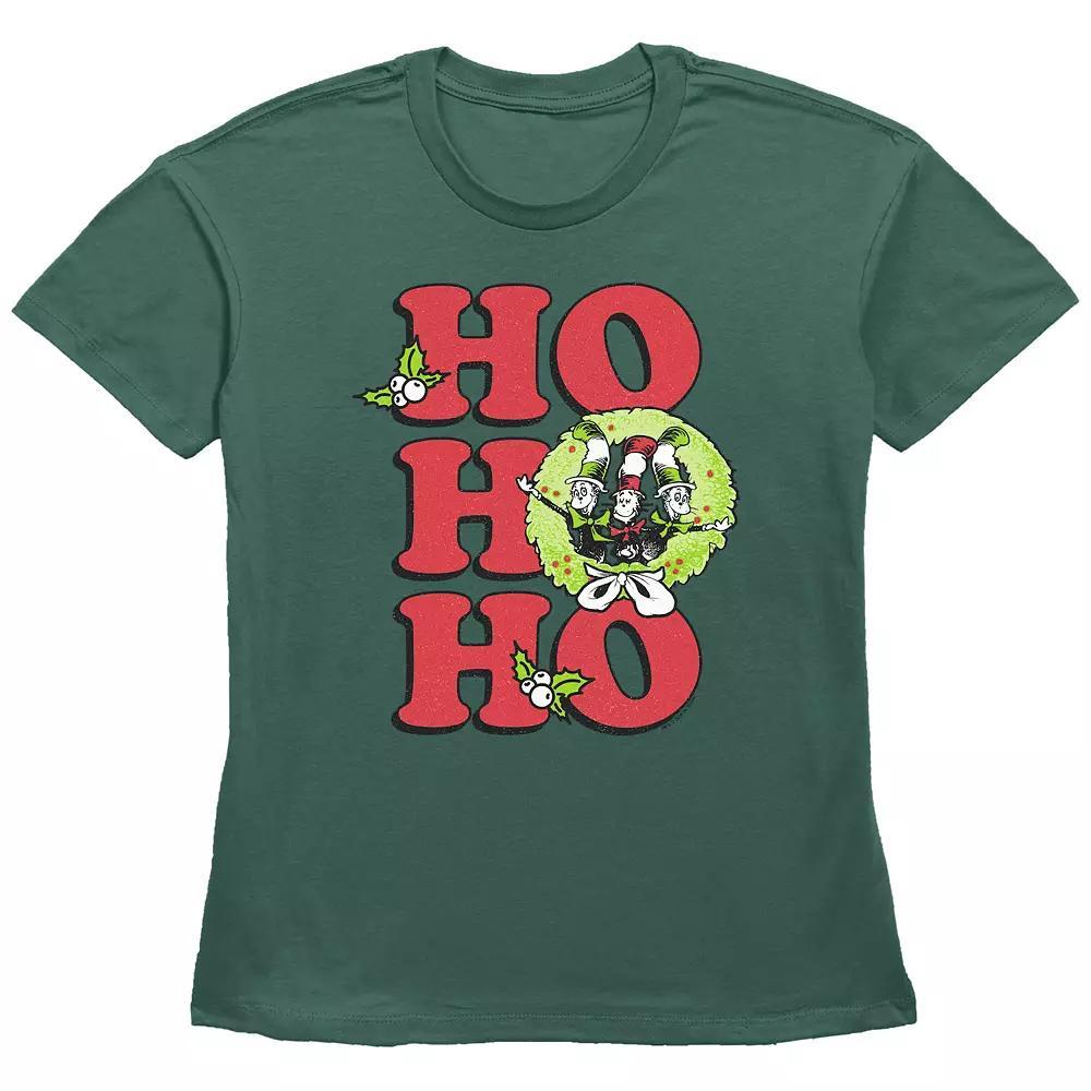 Women's Dr. Seuss The Cat In The Hat Christmas Wreath Ho Ho Ho Graphic Tee, Size: XL, Green Product Image