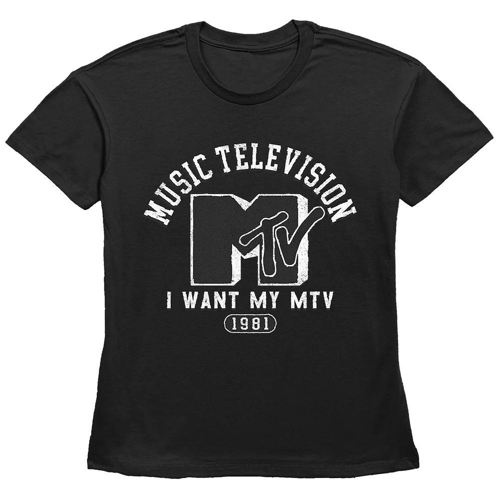 Women's MTV Music College Redux Basic Fit Graphic Tee, Girl's, Size: Large, Black Product Image