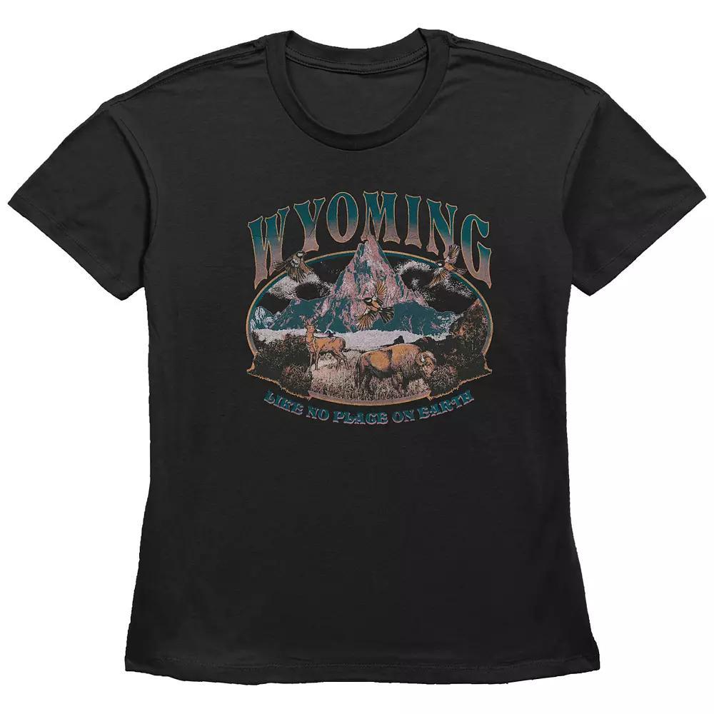 Women's Fifth Sun Wyoming Mountain Scene "Like No Place On Earth" Graphic Tee, Girl's, Size: Medium, Black Product Image