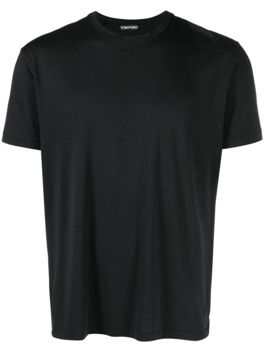 TOM FORD Black Basic Crewneck T-shirt With Tonal Stitching In Cotton Blend Man Product Image