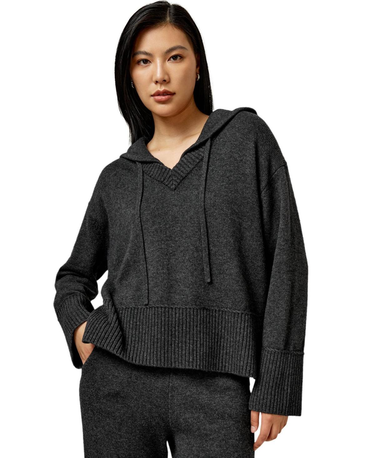 Lilysilk V Neck Wool-Cashmere Blend Hoodie for Women in Dark Gray at Nordstrom, Size Medium Product Image