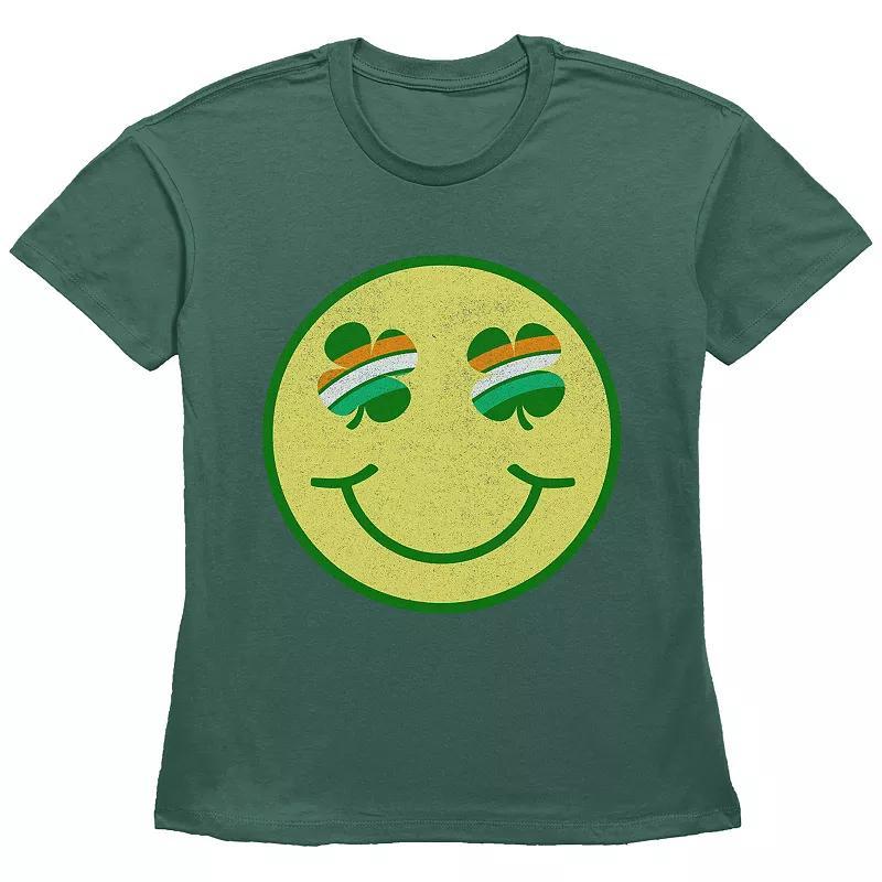 Women's Shamrock Eyes Smiley Face Graphic Tee, Girl's, Size: Medium, Grey Gray Product Image