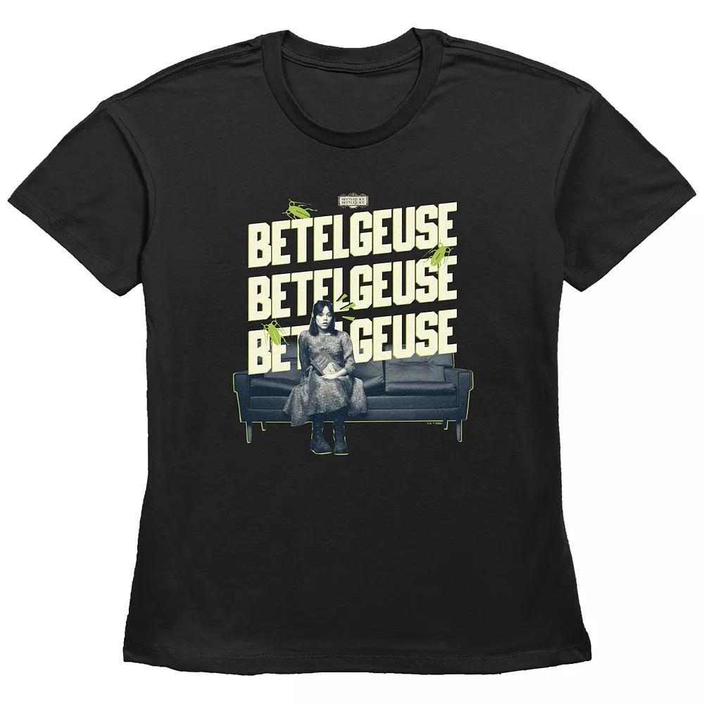Women's Beetlejuice 2 Astrid On A Couch Graphic Tee, Size: Large, Black Product Image