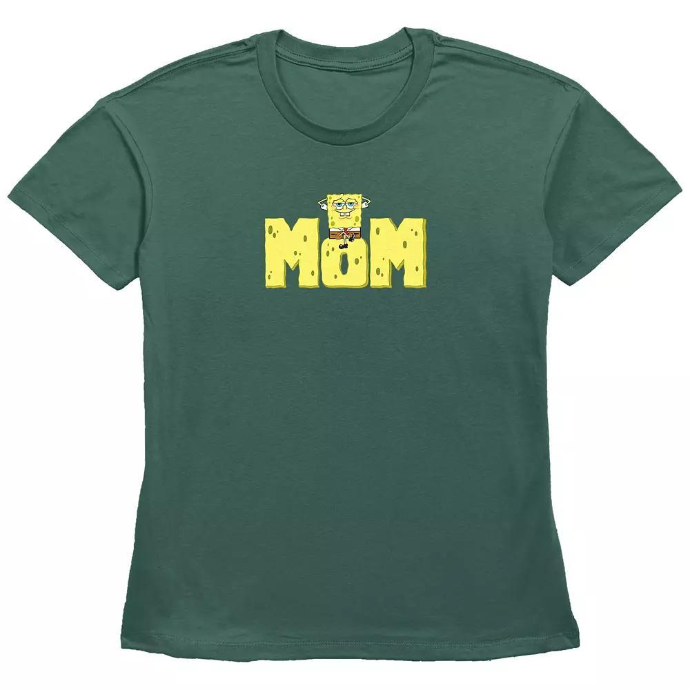 Womens SpongeBob SquarePants Mom Basic Fit Graphic Tee Green Product Image
