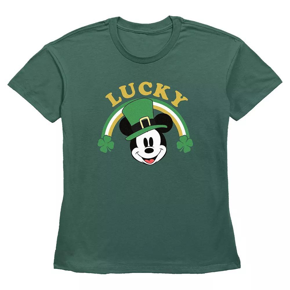 Disney's Mickey Mouse Lucky Shamrock Rainbow Women's Graphic Tee, Size: Large, Green Product Image